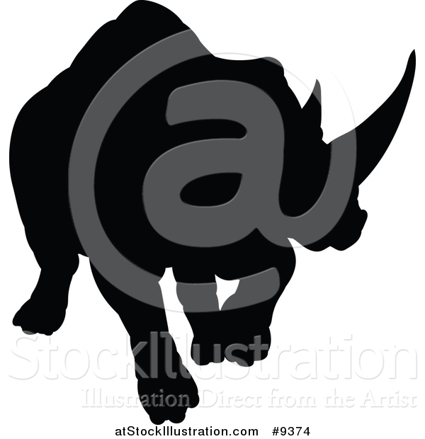 Vector Illustration of a Black Silhouetted Rhinoceros Charging