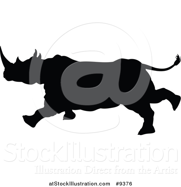 Vector Illustration of a Black Silhouetted Rhinoceros Charging