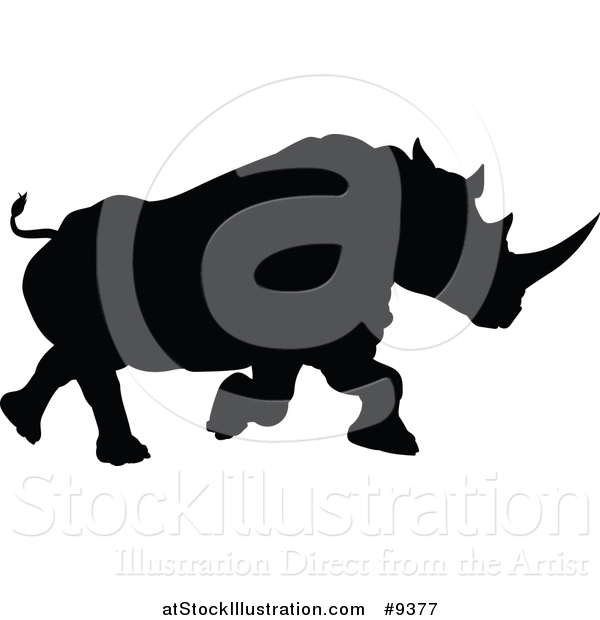 Vector Illustration of a Black Silhouetted Rhinoceros Charging