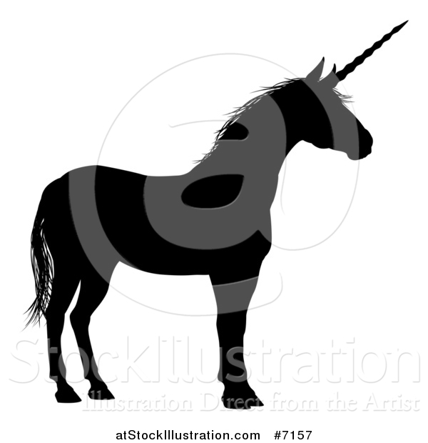 Vector Illustration of a Black Silhouetted Unicorn in Profile, Facing Right