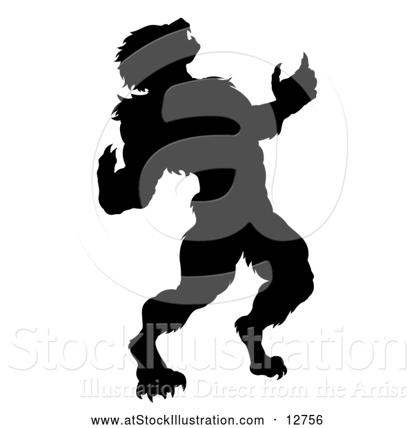 Vector Illustration of a Black Silhouetted Werewolf Howling