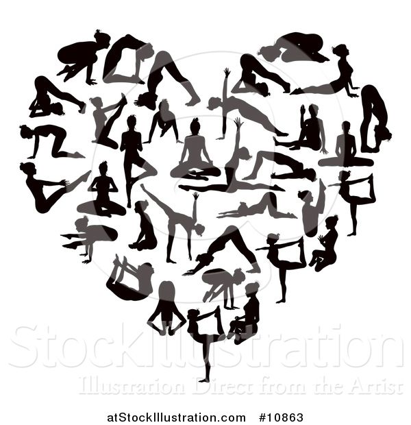 Vector Illustration of a Black Silhouetted Women Doing Yoga and Forming a Heart