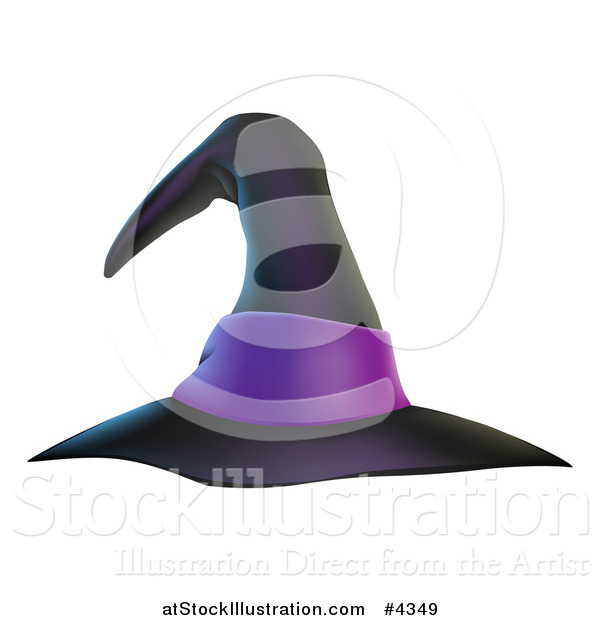 Vector Illustration of a Black Witch Hat with a Purple Band
