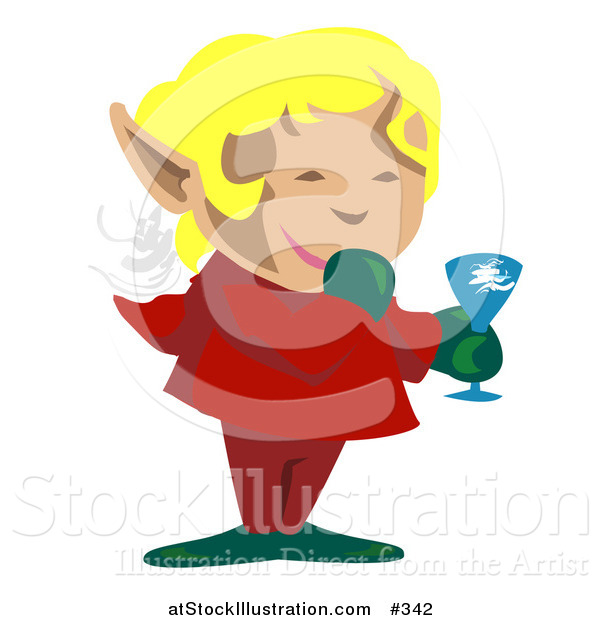 Vector Illustration of a Blond Christmas Elf Giggling While Giving a Toast