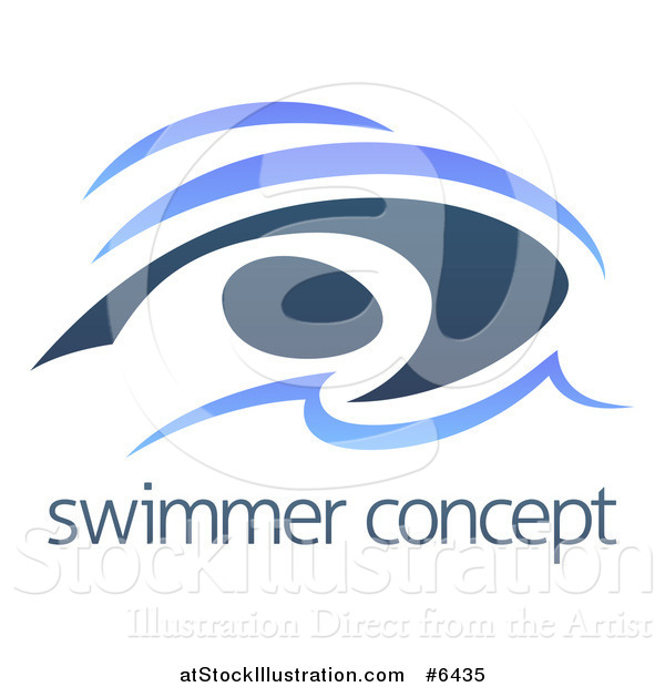Vector Illustration of a Blue Abstract Swimmer Doing the Butterfly in Waves over Sample Text