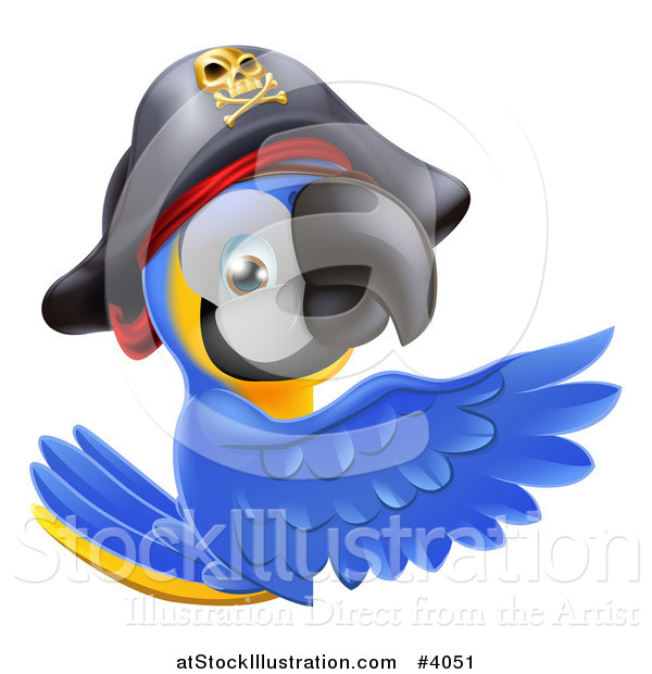 Vector Illustration of a Blue and Gold Macaw Pirate Parrot Presenting a Sign