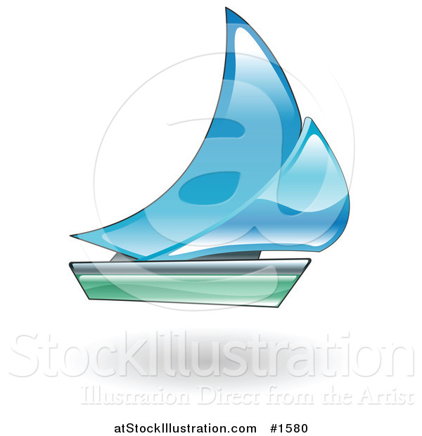 Vector Illustration of a Blue and Green Sailboat