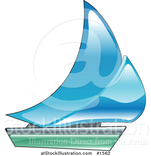 Vector Illustration of a Blue and Green Sailing Boat