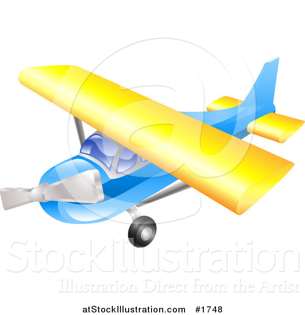 Vector Illustration of a Blue and Yellow Airplane in Flight