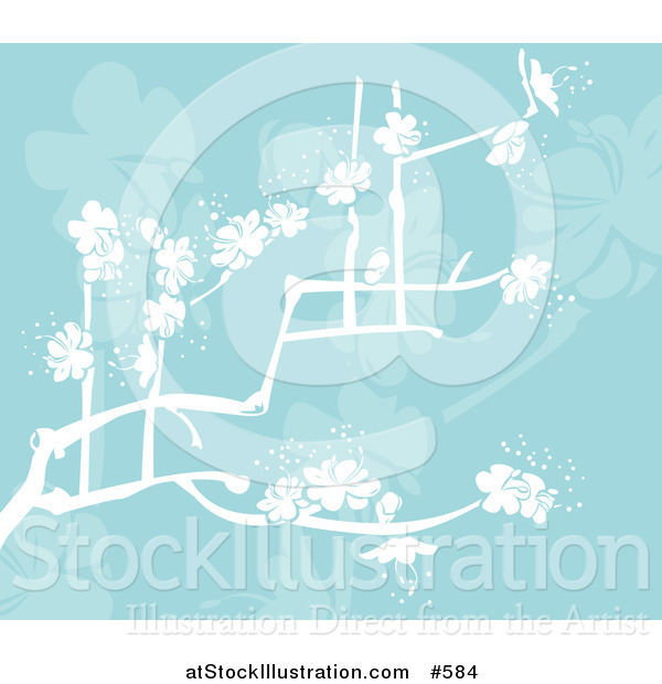 Vector Illustration of a Blue Background with White Spring Blossoms