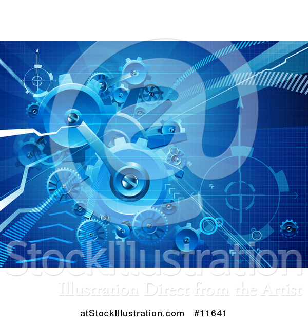 Vector Illustration of a Blue Business Background of Gears and Arrows