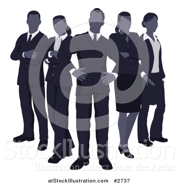 Vector Illustration of a Blue Faceless Business Team Standing in V Formation