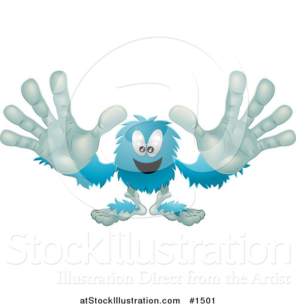 Vector Illustration of a Blue Furry Monster Reaching His Arms out to the Viewer