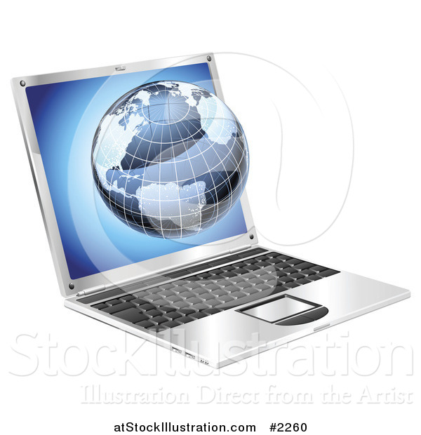 Vector Illustration of a Blue Globe Emerging from a Laptop