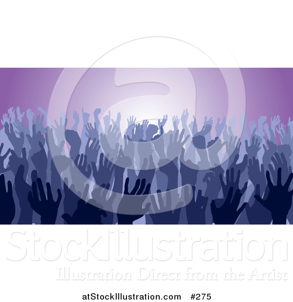 Vector Illustration of a Blue Group of Silhouetted Hands in a Crowd