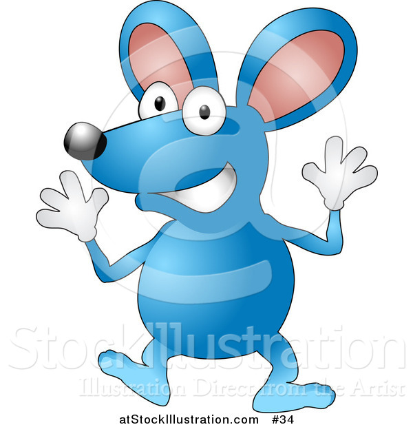 Vector Illustration of a Blue Mouse Wearing Gloves and Doing Jazz Hands