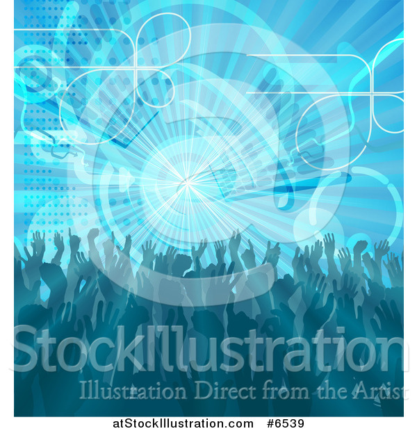 Vector Illustration of a Blue Music Background of People Dancing over a Burst with Equalizer Bars