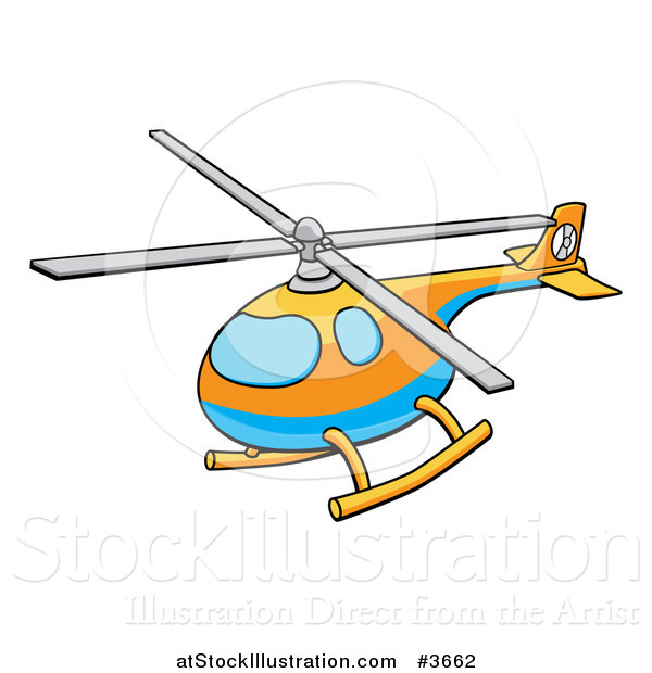 Vector Illustration of a Blue Orange and Yellow Helicopter