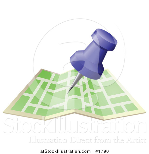 Vector Illustration of a Blue Push Pin over a Green Street Map