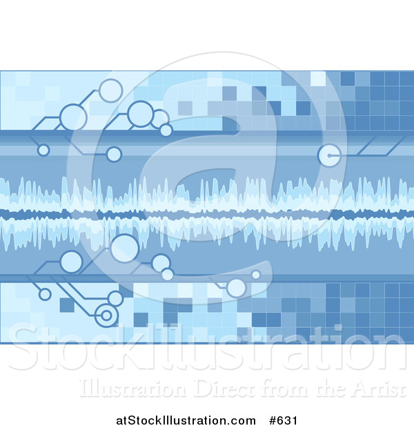Vector Illustration of a Blue Technology Background with Tiles, Bubbles and Sound Waves