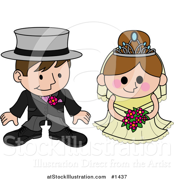 Vector Illustration of a Blushing Bride Standing Beside Her Groom During the Wedding Ceremony