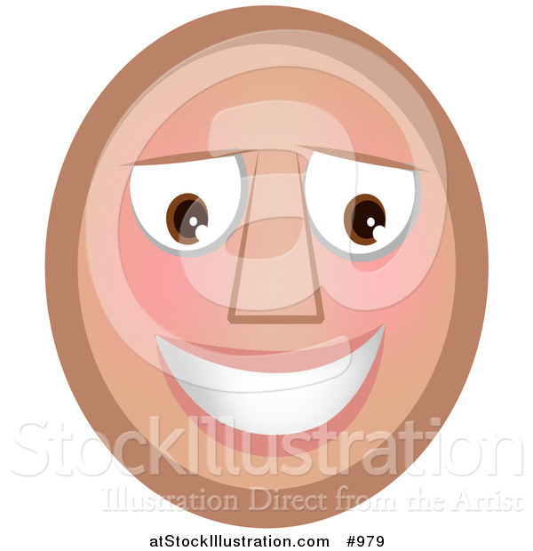 Vector Illustration of a Blushing Emoticon Smiling - Tan Version