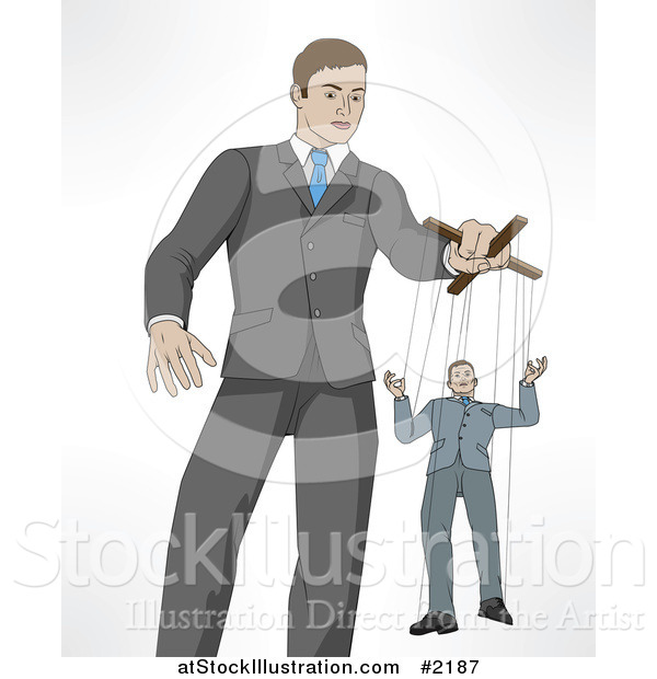 Vector Illustration of a Boss Controlling an Employee on Puppet String