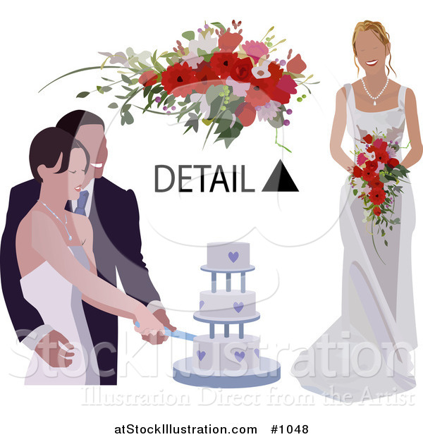 Vector Illustration of a Bouquet and the Bride's Dress