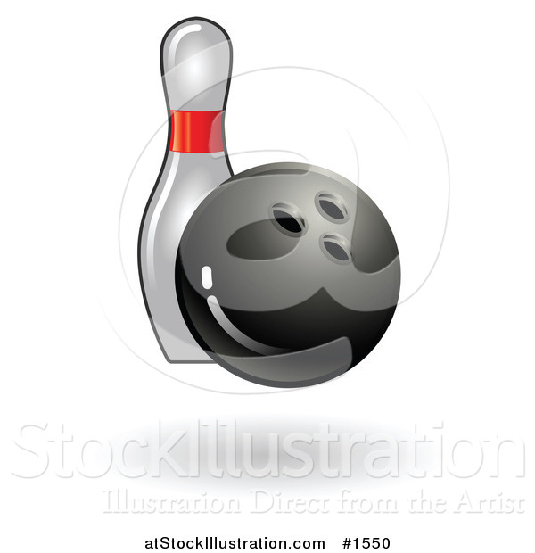 Vector Illustration of a Bowling Ball Making Contact with a Pin,