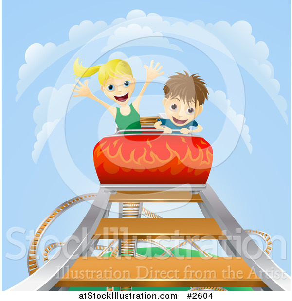 Vector Illustration of a Boy and Girl on a Roller Coaster Ride