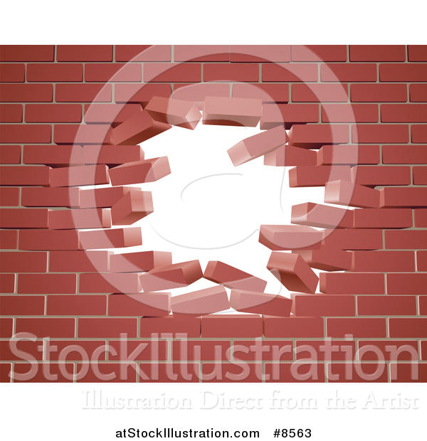 Vector Illustration of a Breaking Brick Wall with a Hole