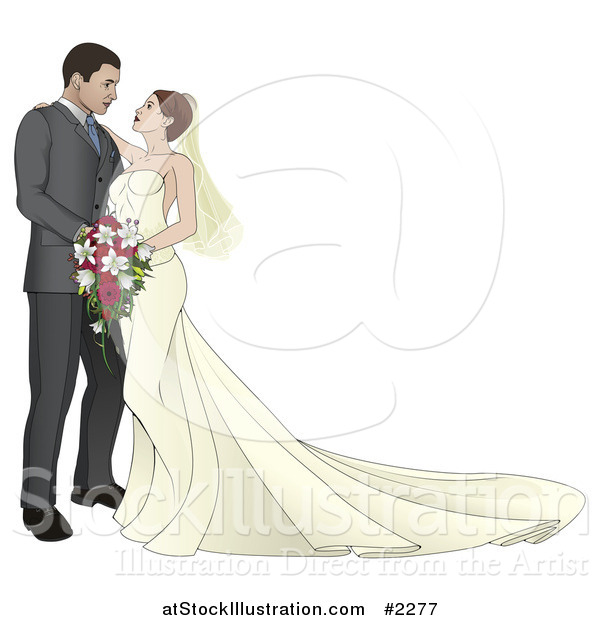 Vector Illustration of a Bride and Groom Leaning in for a Kiss