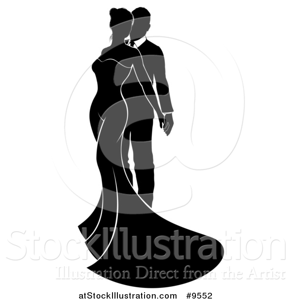 Vector Illustration of a Bride and Groom Posing Together - Silhouetted Version