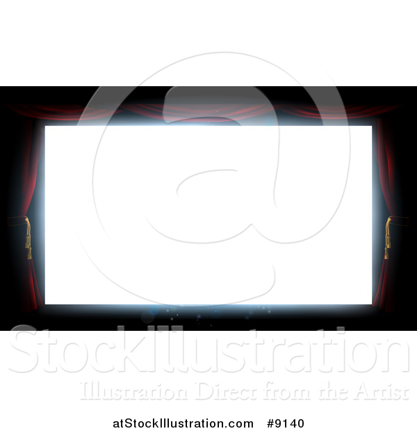 Vector Illustration of a Bright Blank White Theater Screen Framed with Red Curtains