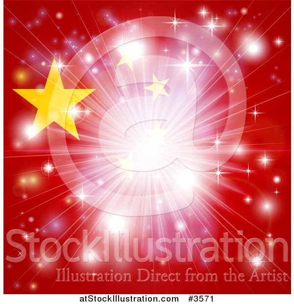 Vector Illustration of a Bright Burst of Light over a Chinese Flag