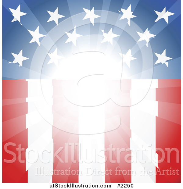 Vector Illustration of a Bright Light Shining on a Vertical American Flag