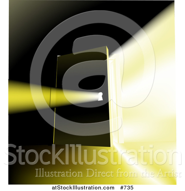 Vector Illustration of a Bright Light Shining Through an Open Door and Key Hole