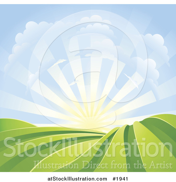 Vector Illustration of a Bright Sunrise over Hills