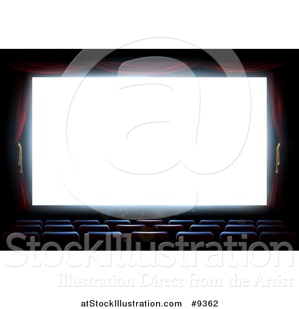 Vector Illustration of a Bright White Cinema Movie Theatre Screen and Empty Seats