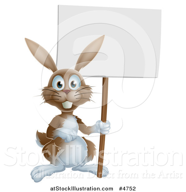 Vector Illustration of a Brown Bunny Rabbit Holding a Sign