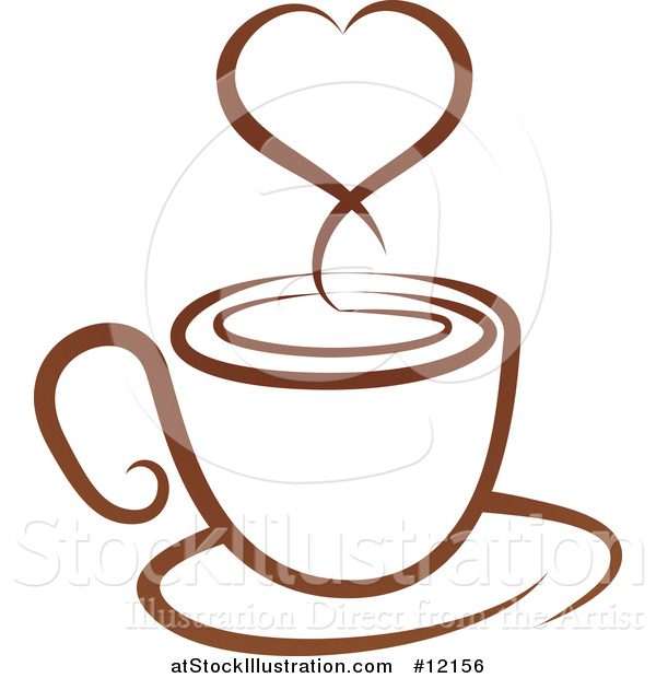 Vector Illustration of a Brown Coffee Cup with a Steam Heart on a Saucer