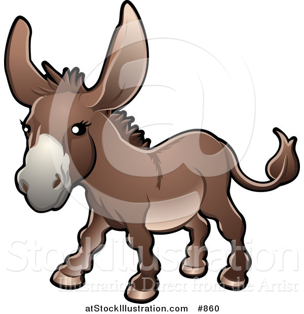 Vector Illustration of a Brown Donkey (Equus Asinus) on a Farm