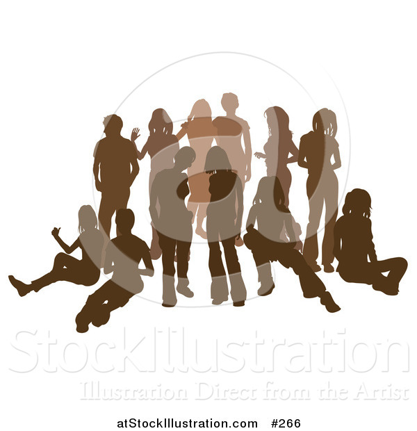 Vector Illustration of a Brown Group of Silhouetted People Hanging out in a Crowd