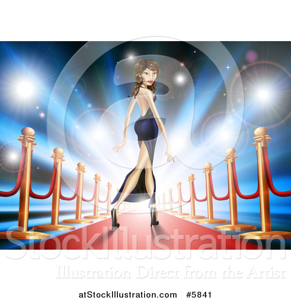 Vector Illustration of a Brunette Latina Female Celebrity Posing on a Red Carpet