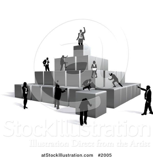 Vector Illustration of a Business Team Building a Pyramid with Blocks