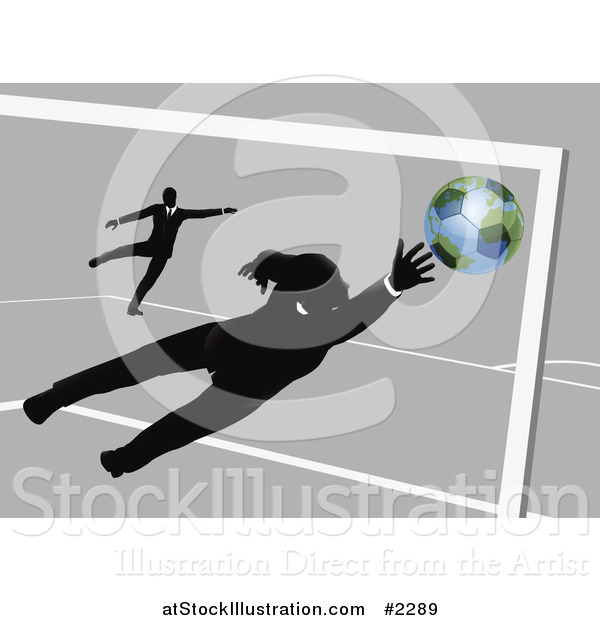 Vector Illustration of a Businessman Goalie Leaping for a Soccer Ball