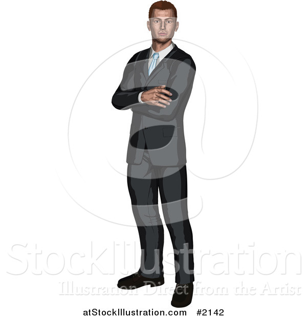 Vector Illustration of a Businessman Standing with Folded Arms