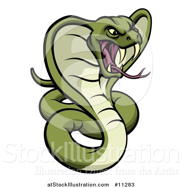 Vector Illustration of a Cartoon Angry Green King Cobra Snake