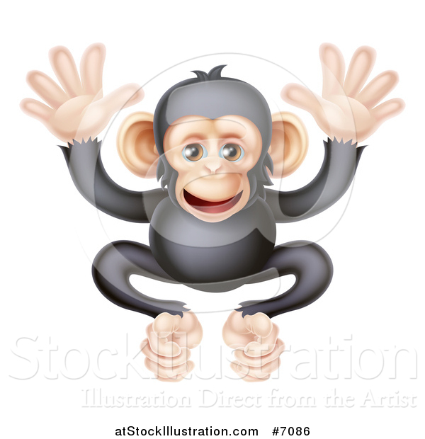 Vector Illustration of a Cartoon Black and Tan Happy Baby Chimpanzee Monkey