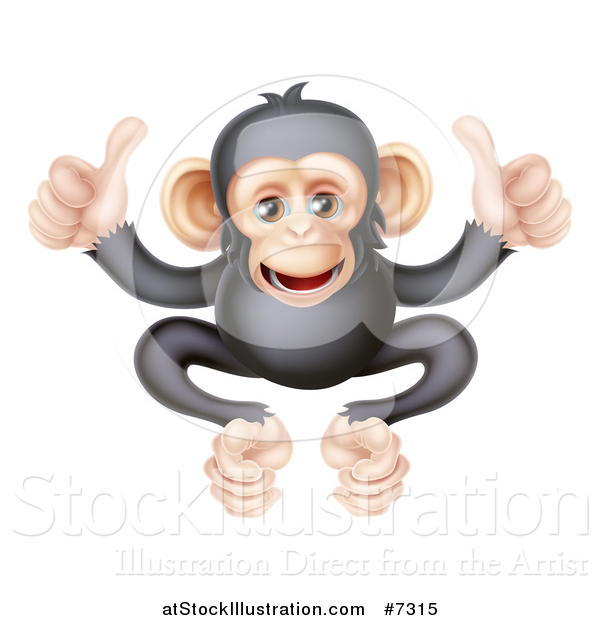 Vector Illustration of a Cartoon Black and Tan Happy Baby Chimpanzee Monkey Giving Two Thumbs up